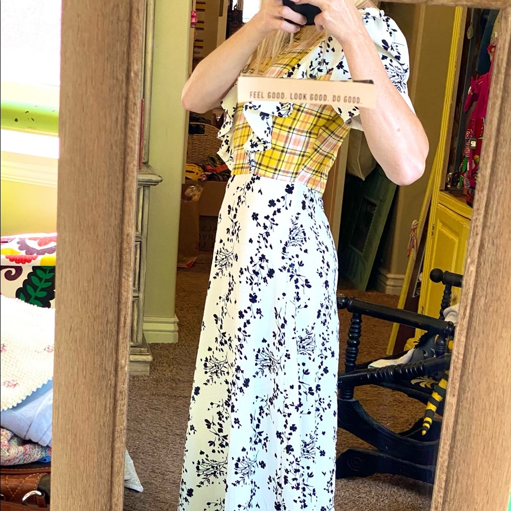 NWOT Glamorous 🌻 mix media floral gingham dress - Picture 10 of 13